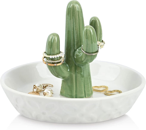 Ceramic Cactus Ring Holder Cactus Ring Dish for Jewelry Cactus Decor for Friend Sister Birthday Wedding Anniversary Bridal Engagement Christmas Gift for Women, Light Green