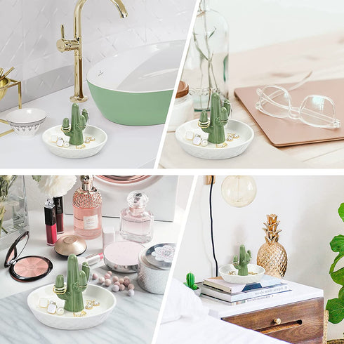 Ceramic Cactus Ring Holder Cactus Ring Dish for Jewelry Cactus Decor for Friend Sister Birthday Wedding Anniversary Bridal Engagement Christmas Gift for Women, Light Green