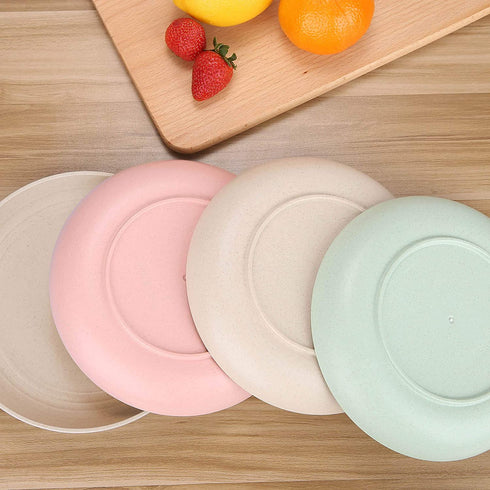 8.8 Inches Unbreakable Wheat Straw Plates - Reusable Plate Sets of 4 for Kitchen Dinner lunch Dishes - Dishwasher & Microwave Safe - Healthy for Kids Children & Adult, BPA Free & Eco-Friendly (Beige)