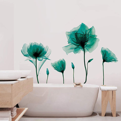 M ACHOOSE Wall Decals Emerald Green Flowers Wall Stickers Home Decor Peel and ptick Bathroom Decor Wall Art Wall Decor Living Room Bedroom Decor