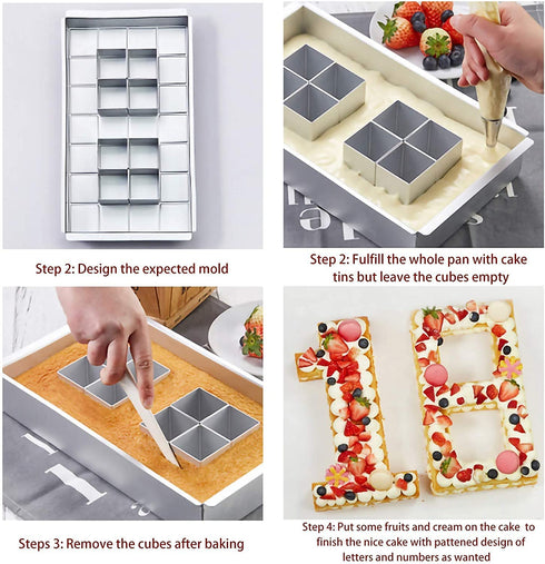 MANO Number Cake Pan for Baking Letter Cake Molds Set with 12 Pcs Square Cake Tins DIY Number Cake Molds Set for Wedding Birthday