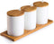 Ceramic Sugar Bowls with Bamboo Lids and Spoons-June Sky Muti-Functional Round Condiment Jar for Home- Spice Storage Canister,10.8 oz 320 ML,3 Pcs Set