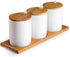 Ceramic Sugar Bowls with Bamboo Lids and Spoons-June Sky Muti-Functional Round Condiment Jar for Home- Spice Storage Canister,10.8 oz 320 ML,3 Pcs Set