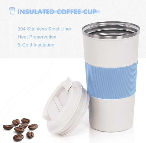 Tumbler Coffee Mug With Lid, 17oz Stainless Steel Coffee Travel Mug, Double Walled Vacuum Insulated Cup Leak Proof, Hot Drink and Iced Coffee Tumbler (Blue)