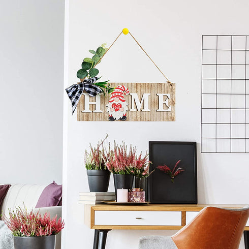 Welcome Home Sign Wreath Front Porch Door Gnomes Sweet Gnome Interchangeable Hanging Decor, Seasonal Wood Rustic Housewarming Gift Farmhouse Wall Ornament Holiday Decorations - 12"