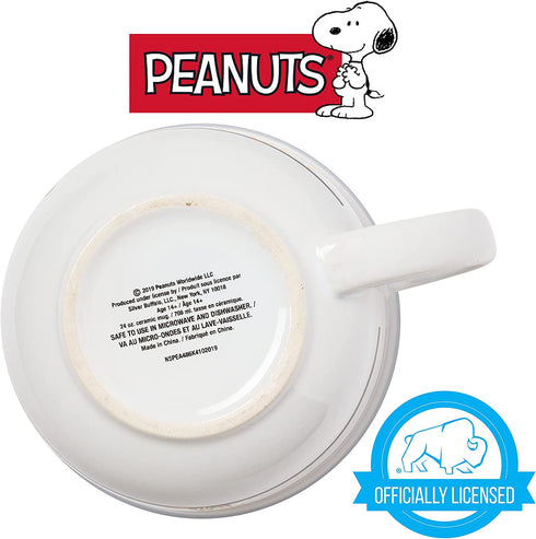 Silver Buffalo Peanuts Snoopy and Woodstock Ceramic Soup Mug with Vented Plastic Lid, 24 Ounces