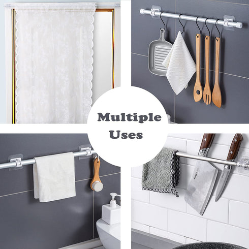 Curtain Rod Bracket No Drilling, 8 PCS Self Adhesive Curtain Rod Holder Fixing Holders Rods Hanger Curtain Pole Wall Brackets Towel Rod Hooks for Home Bathroom and Hotel Use