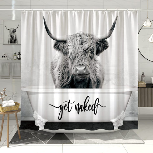 DESIHOM Highland Cow Shower Curtain Western Get Naked Shower Curtain Grey Shower Curtain Farmhouse Shower Curtain Animal Funny Shower Curtain Polyester 72x72 Inch