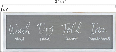 Creative Co-Op Grey Wash Fold 'Maybe' Iron 'Hahaha' Wood Framed Decor Laundry Room Wall Sign, Black
