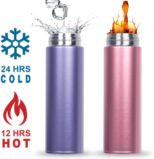 DILLER Vacuum Insulated Water Bottle,Stainless Steel Thermos Coffee Travel Mug BPA-Free Thermos Flask ,Keeps Cold 24H, Hot 12H,17 oz (pink)