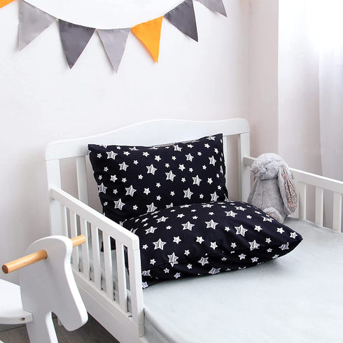 Toddler Pillowcase 2 Pack, 14'' x 20'' Travel Pillow Case Cover for Babies, Kids, Boys and Girls, Soft and Breathable Small Pillow Cases with Envelope Closure, Black Star Print