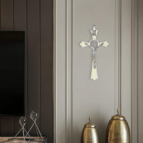 Saint Benedict Enamel Crucifix - Crucifix Wall Cross Metal Wall Art-8 Inch Cross Give Blessing and The Spiritual Sacred:Faith Gift for your Acquaintances