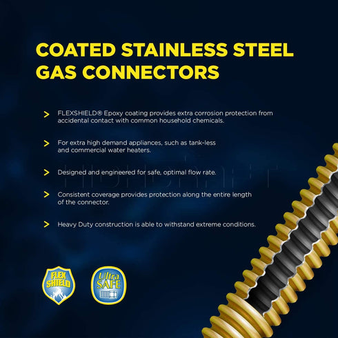 Highcraft GUHD-ZD34-18Q Gas Line Hose 1'' O.D. x 18'' Length with 3/4 in. FIP x MIP Fitting, Yellow Coated Stainless Steel Flexible Connector, 18 Inches