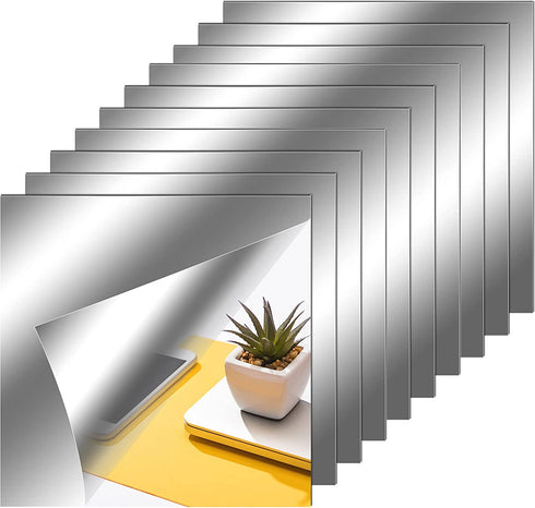 Flexible Mirror Sheets Self Adhesive Non Glass Mirror Tiles Mirror Stickers for Home Wall Decor (10 Pieces,10 x 10 Inches)