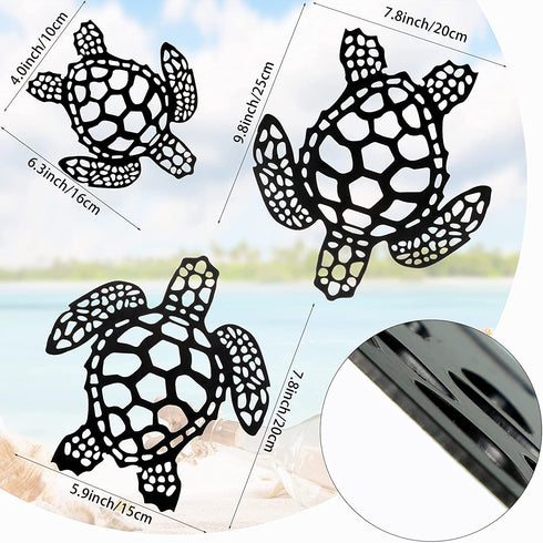 3 Pieces Sea Turtle Beach Theme Decor Metal Coastal Turtle Decor Wall Hanging Beach Sculpture Metal Farmhouse Turtle Wall Art Hawaiian Style Room Ornament for Home Indoor Outdoor Bathroom Garden