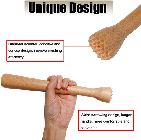 Yzzsjc 2pcs Wooden Cocktail Muddler 9.8inch Long Muddler Home Bar Tool Durable Wood Ice Crusher Bar Accessory and Cocktail Drinkware Tool Kitchen Masher Tool for Garlic Avocado Herbs and Fruits