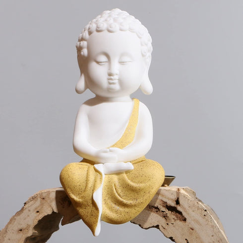 White Ceramic Little Cute Buddha Statue Buddha Figurines Home Decor Creative Crafts Ornaments Gift Delicate Ceramic Arts and Crafts (Orange)