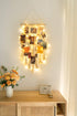 Mkono Boho Gift Macrame Hanging Photo Display with String Lights Boho Wall Decor Pictures Christmas Cards Holder with 30 Clips for Bedroom, Living Room, Dorm, Nursery Decor, Gift Idea