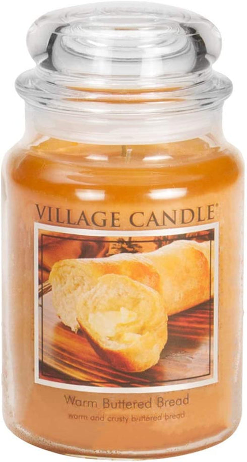 Village Candle Warm Buttered Bread Large Glass Apothecary Jar Scented Candle, 21.25 oz, Brown