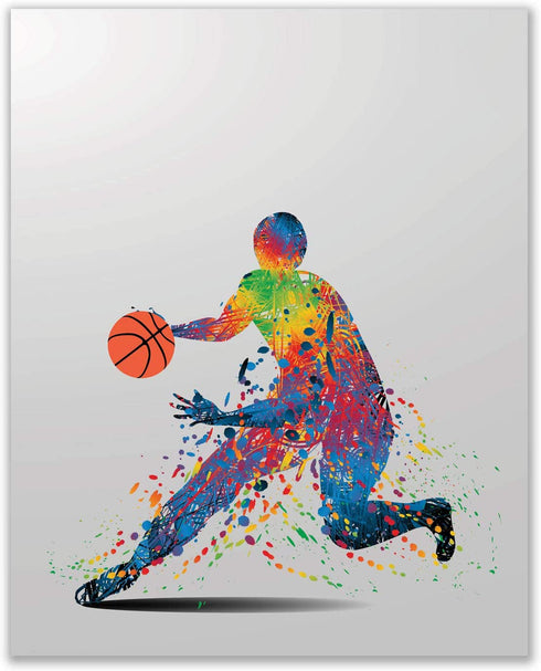 Rainbow Basketball Wall Art Decor - Set of 4 (8x10) Unframed Poster Prints