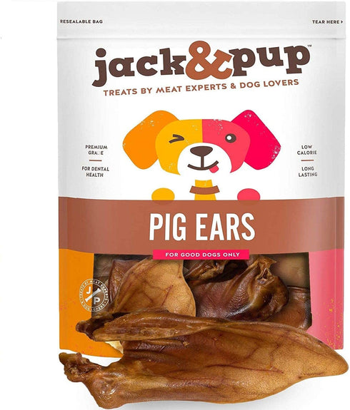 Jack&Pup Whole Pig Ears for Dogs - Extra Thick Large Pigs Ears - Premium Dog Pig Ear Treats - Natural Dog Pork Chews; Excellent Rawhide Alternative (Whole Pig Ears - (8 Pack)