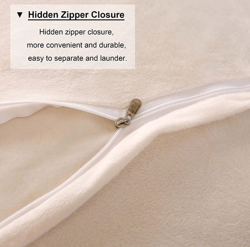 LIFEREVO 2 Pack Shaggy Plush Faux Fur Pillow Shams Fluffy Decorative Pillowcases Zipper Closure (Standard Queen Light Beige)