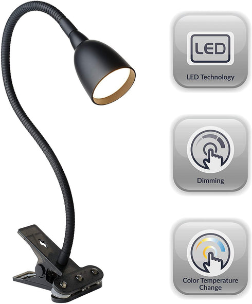 Newhouse Lighting NHCLP-OL-BK Olivia LED Clamp Light Desk Lamp with Flexible Gooseneck, 3 Brightness Levels & 3 Color Modes, Black