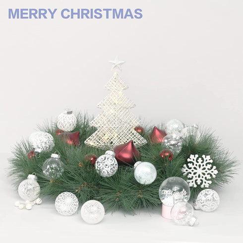 60MM/2.36" Clear Christmas Ornaments Set, 30PCS Shatterproof Decorative Hanging Ball Ornament with Stuffed Delicate Decorations, Xmas Tree Balls for Halloween Holiday Party Thankgivings - White.
