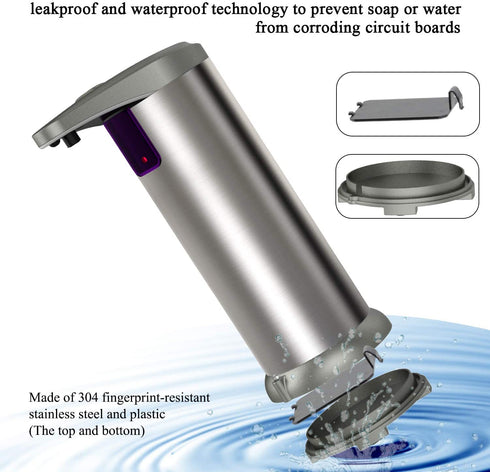 Hanamichi Automatic Soap Dispenser,Touchless Soap Dispenser Equipped Stainless Steel w/Infrared Motion Sensor Waterproof Base Adjustable Switches Suitable for Bathroom Kitchen Hotel Office