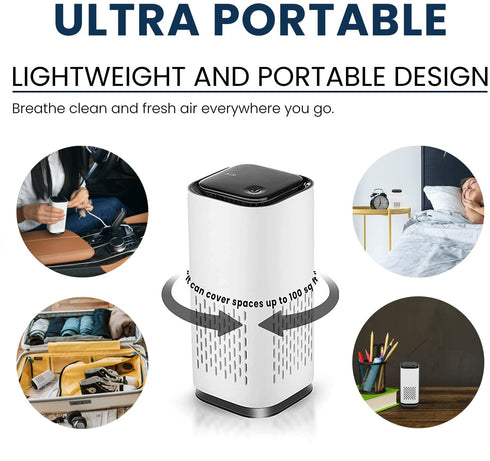 KIKI PURE A1 Mini HEPA USB-C Powered Air Purifier. Ultra Portable (5.2in tall, 6.7 ounces), Ultra Quiet. Perfect for Travel, In-Car and Desktop (White)