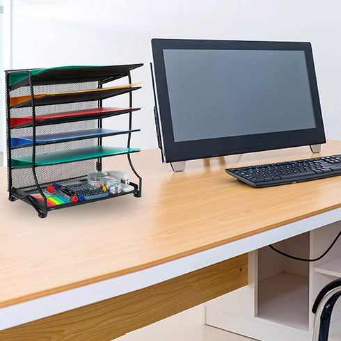 Samstar Letter Tray Organizer, 6-Tier Mesh Desk File Organizer Paper Sorter Holder File Rack Shelves, Black