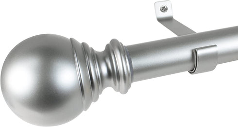 Decopolitan Ball Single Telescoping Drapery Rod Set, Long, Silver, 72 to 144-Inch