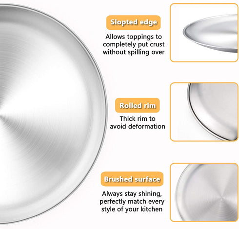 13½ Inch Pizza Pan Set of 2, P&P CHEF Stainless Steel Pizza Tray, Round Pizza Plate For Pie Cookie Pizza Cake, Non Toxic & Heavy Duty, Brushed Finish & Easy Clean