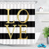 LB Black and White Shower Curtain Classic Gold Love Words Design Striped Shower Curtains Modern Bathroom Decor, Waterproof Polyester Fabric Curtain 72x72 Inch with 12 Hooks