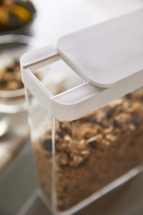 Yamazaki Home Airtight Dry Food Storage Container with Sliding Lid | Kitchen & Pantry Organization | Cereal, Grains, Pasta, and Flour, One Size, White
