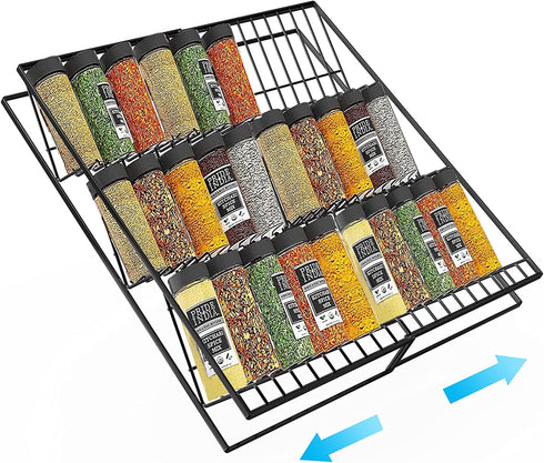Housolution Spice Drawer Organizer, 2 Pack Expandable Metal Spice Rack Seasoning Organizer for Drawer, 3 Tier Slanted Spice Tray Storage Shelf for Kitchen, Black