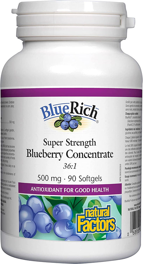 BlueRich by Natural Factors, Super Strength Blueberry Concentrate, Antioxidant Support for Overall Good Health, 90 Softgels