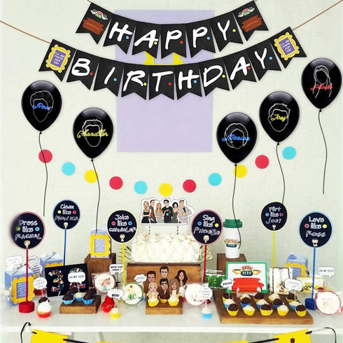 Vercico Friends TV Show Party Decoration Set of 68 Happy Birthday Banner Latex Balloons Cake Cupcake Toppers Tattoo Stickers Decoration Backdrop Party Supplies for Friends Fan