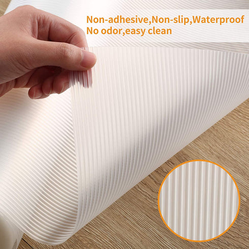 BAKHUK Shelf Liner for Kitchen Cabinets, 17.5 Inch x 25 FT, Non Adhesive Cabinet Liner, Double Sided Non-Slip Drawer Liner, Washable Refrigerator Mats for Pantry Cabinet, Storage, Clear Ribbed