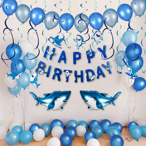 Shark Birthday Decorations 80pcs Shark Theme Birthday Party Decorations for Kids Ocean Theme Party Supplies
