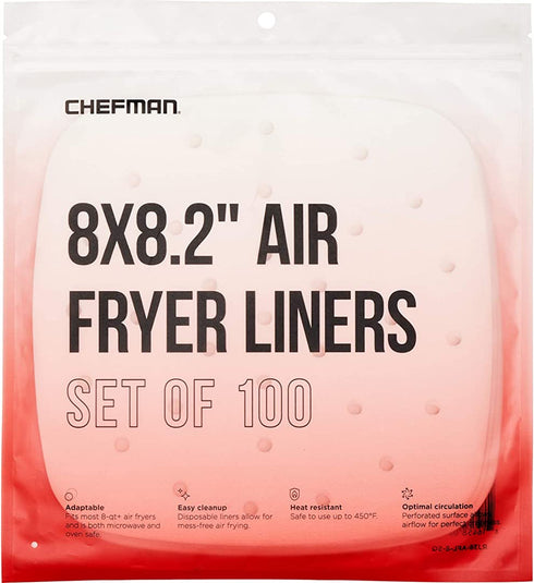 Chefman Disposable Air Fryer Liners, Heat-Resistant Parchment Paper for Baskets, 100 Pack, 8X 8? Square
