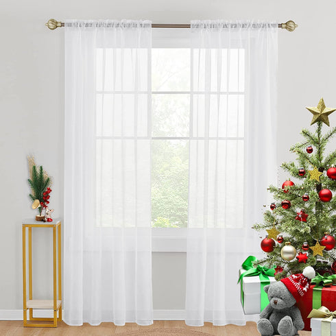 Saixi Elegant White Sheer Voile Curtains 96 Inches Long Sheer Curtains for Spring Living Room - Basic Rod Pocket Soft and Room Decorative for Living Room Bedroom(White, W52 x L96-Inch, 2 Panels)