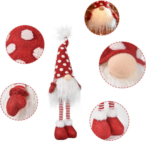 2021 Christmas Long Legs Gnome Decorations with Lights and Music , Handmade Xmas Standing Doll Ornaments, Scandinavian Santa Winter Party Decor, Holiday Figurine Gifts, 24 inch, Red