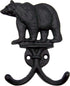 Rustic Black Bear Cast Iron Double Wall Hooks, Set of 3, 5.25 Inches