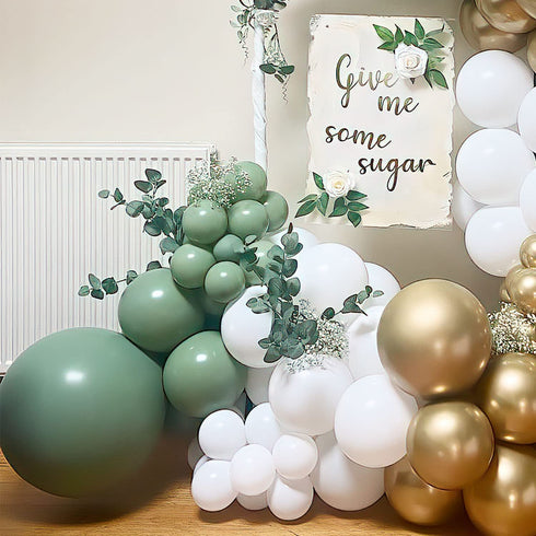 YSF Sage Green Balloon Garland Arch Kit 137pcs with Matte White Balloons and Chrome Gold Balloons for Wedding Birthday Party Baby Shower Party Background Decoration
