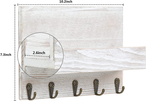 2 Pack Decorative Key and Mail Holder for Wall, Key Hanger for Wall with Shelf Wooden Wall Shelf with 5 Hooks Stylish Wall Mounted Key Holder for Entryway Kitchen Farmhouse