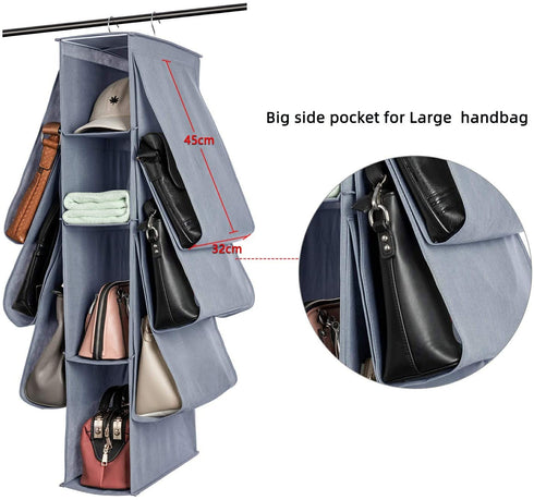 SAVERHO Hanging Purse Organizer,Closet Purse Organizer with 10 Compartments Handbag Storage Organizer for Wardrobe Accessories Storage Bag (Grey)