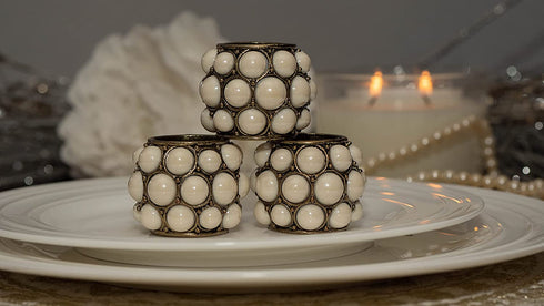 Angel Maya Elegant and Gorgeous Pearl Napkin Rings Set of 6 for Formal or Casual Dining, adds Sophisticated Touch to Your Family Gathering, Dinner Party, Wedding All Other Special Events.