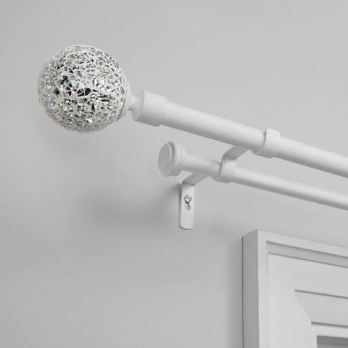 Exclusive Home Curtains ER1024-03 66120 Mosaic Double Curtain Rod and Finial Set, Adjustable 66"-120", Matte White