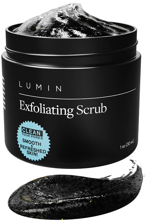 Lumin Exfoliating Rub for Men (1 oz) - Activated Charcoal Face Exfoliator Rub for Reducing Dullness, Dryness, Dark Spots, Blackheads, and Shaving Irritation - Achieve Your Best Look